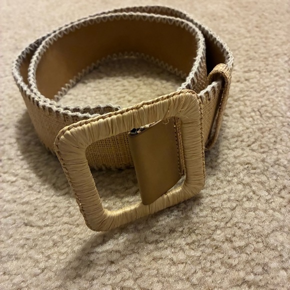 Elie Tahari Woven Wide Belt Beige